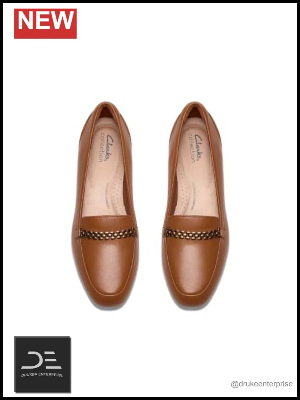 Women's Leather Loafers with Metal Chain Trim - Comfortable Slip-Ons